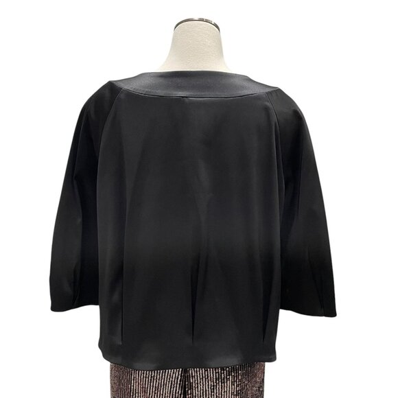 Apostrophe Petite Black Satin Button Front Blouse XLP Elegant Retro Silky Office - Picture 7 of 11